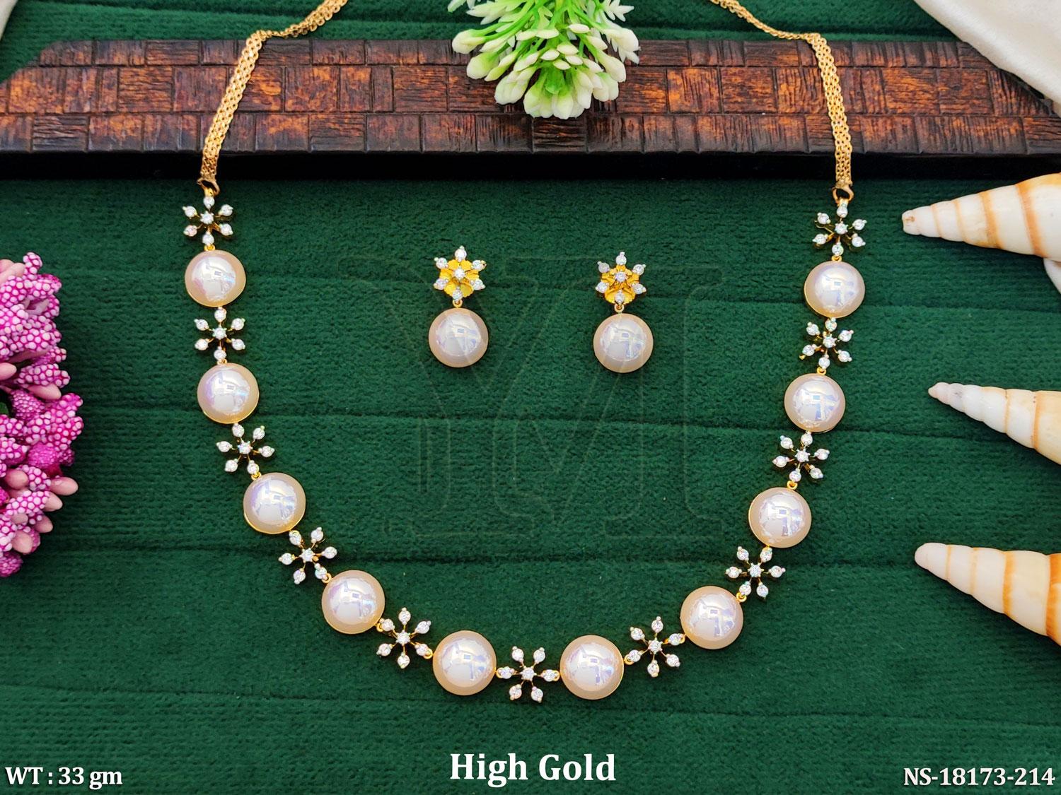 Gold Pearl Floral Necklace Set