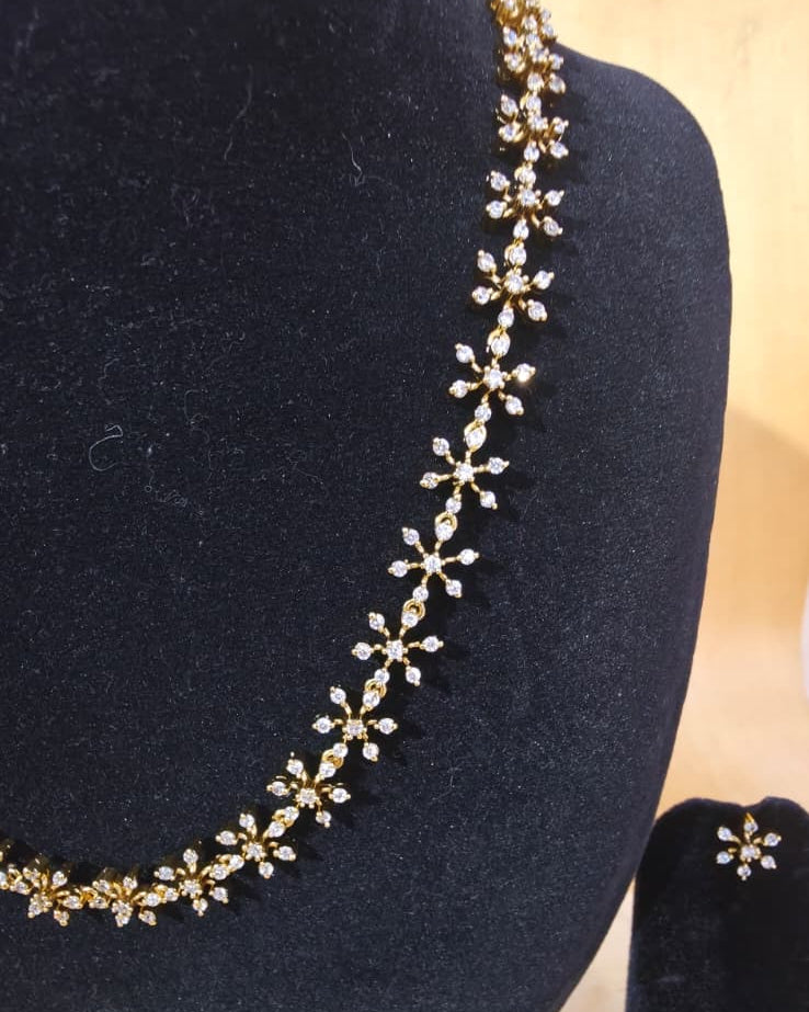 American diamond micro gold plated floral chain necklace set