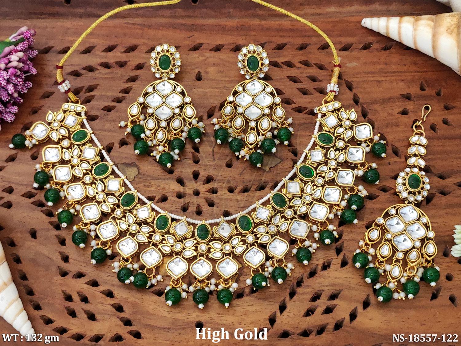 High Gold Kundan Bridal Necklace Set – Green Beads