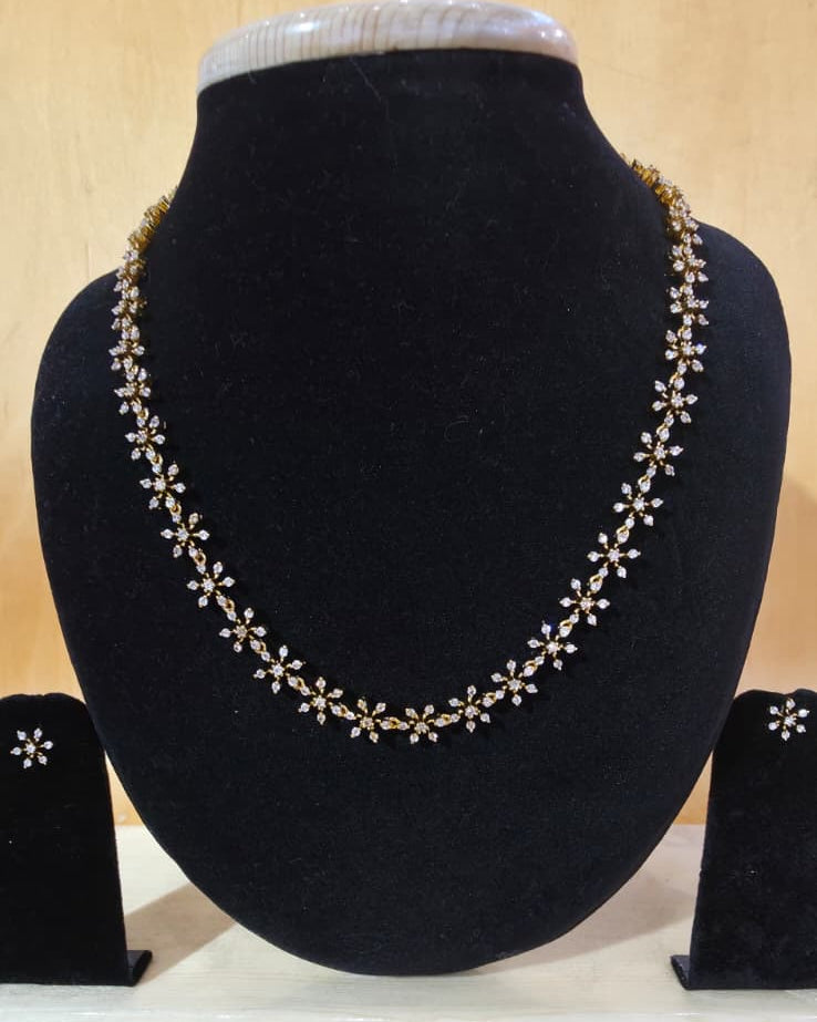 American diamond micro gold plated floral chain necklace set