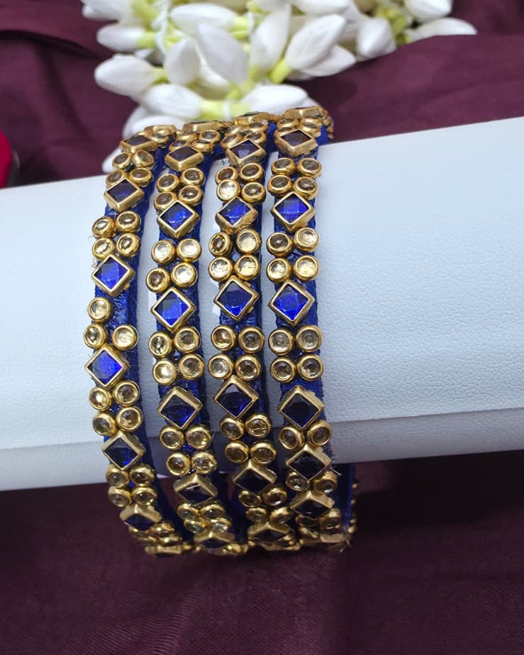 Blue Silk Thread Kundan Bangles