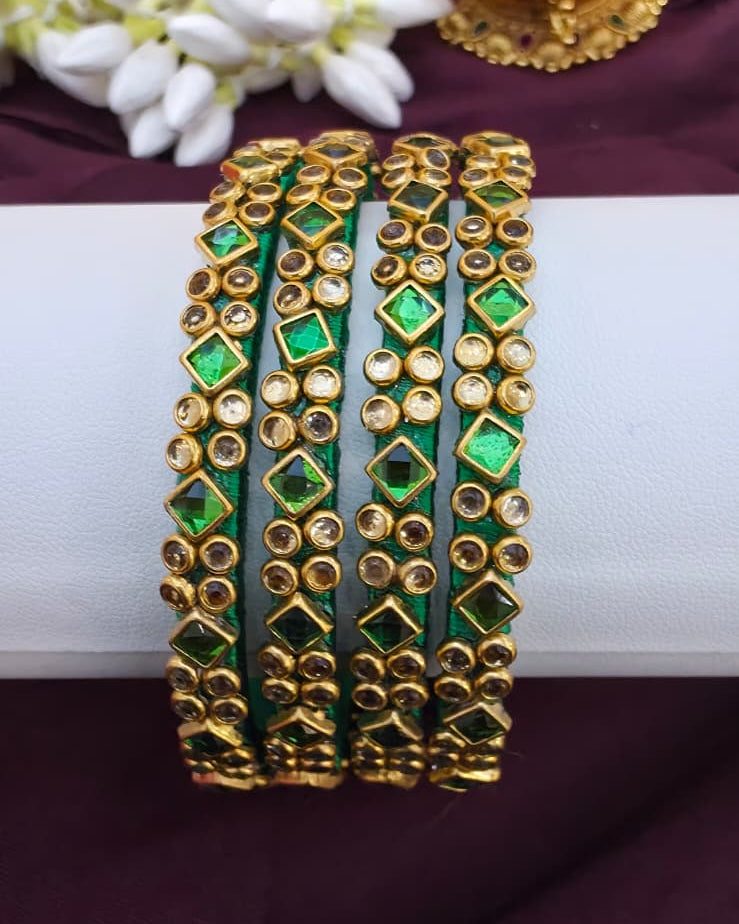 Green Silk Thread Kundan Bangles