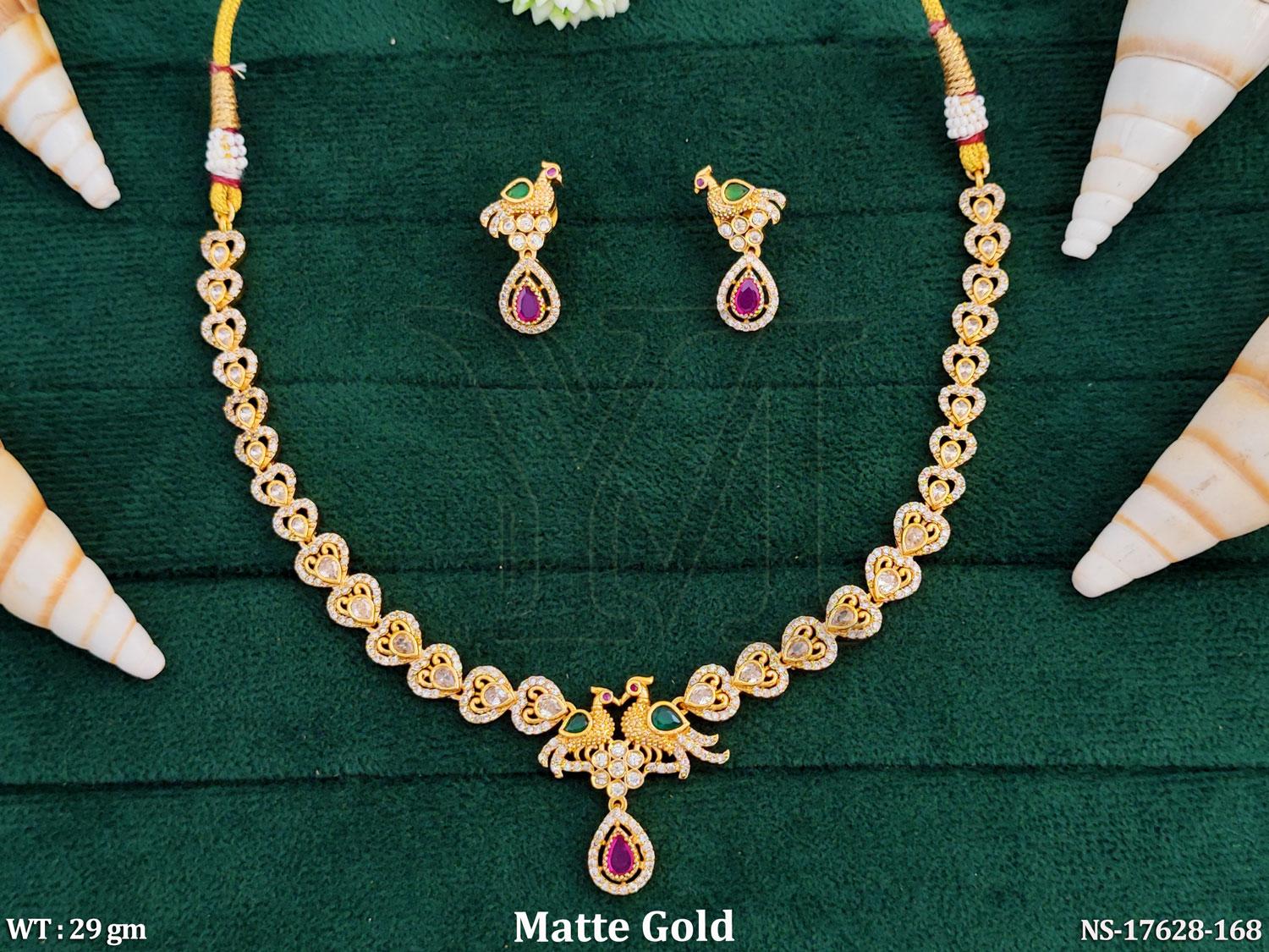 Matte Gold Peacock Pendant Necklace Set