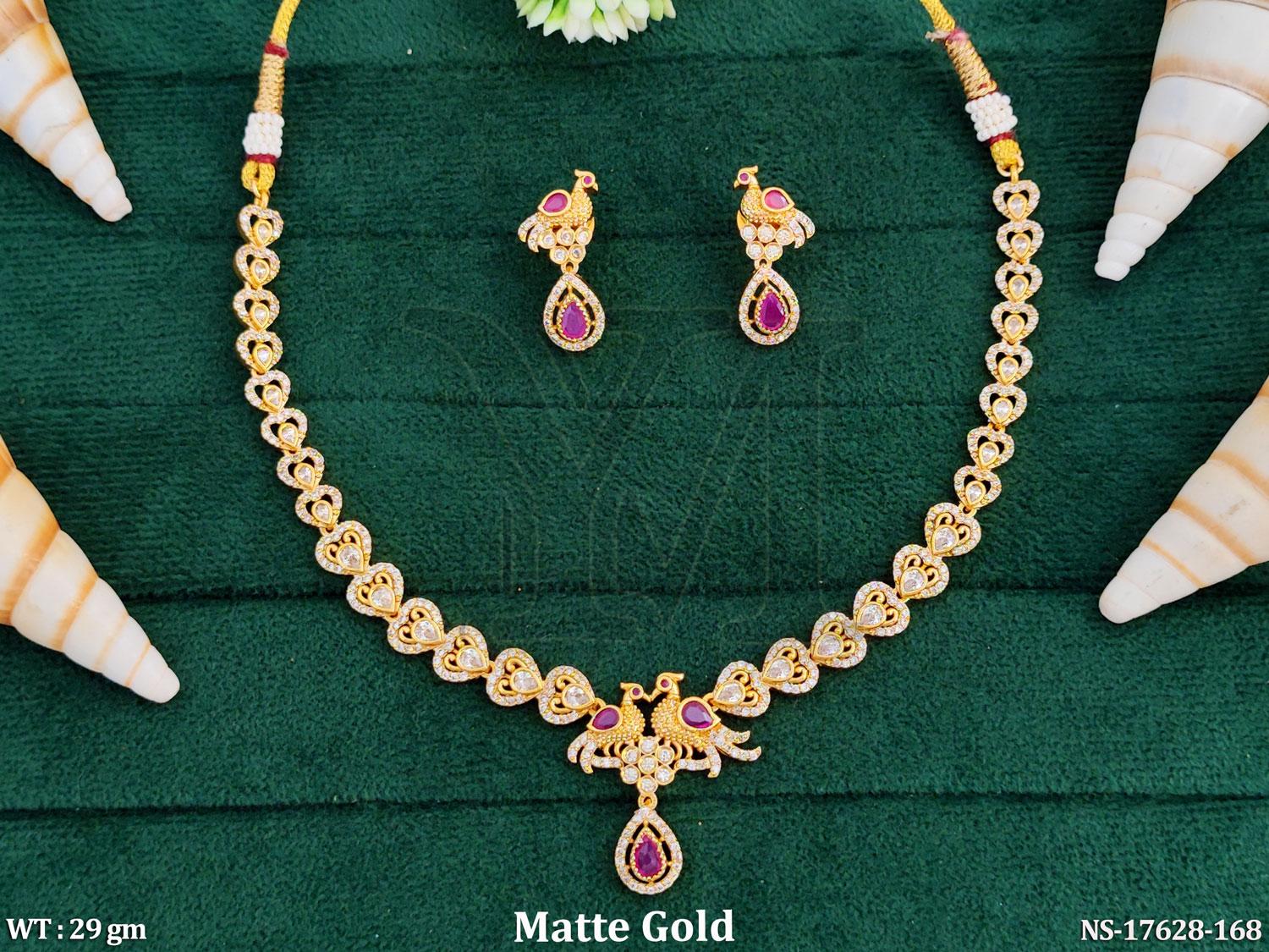 Matte Gold Peacock Pendant Necklace Set