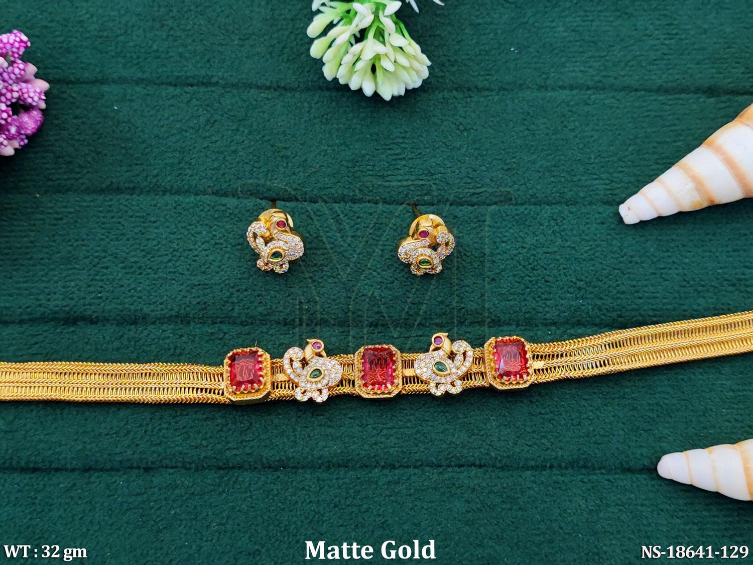 Matte Gold Ruby Stone Necklace Set