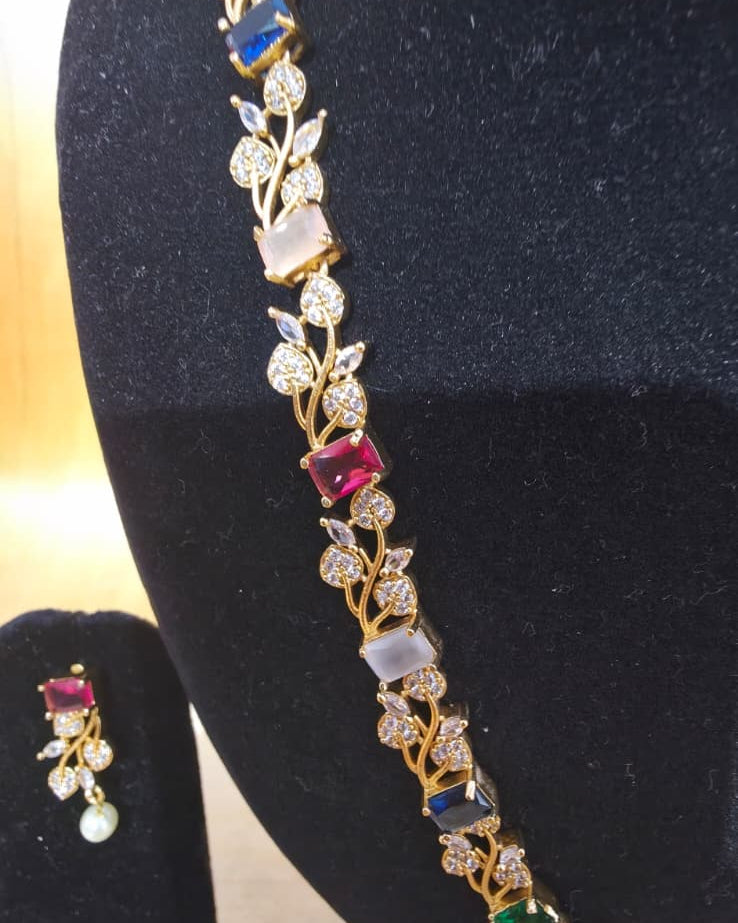 Navaratna long haram with multicolored stones