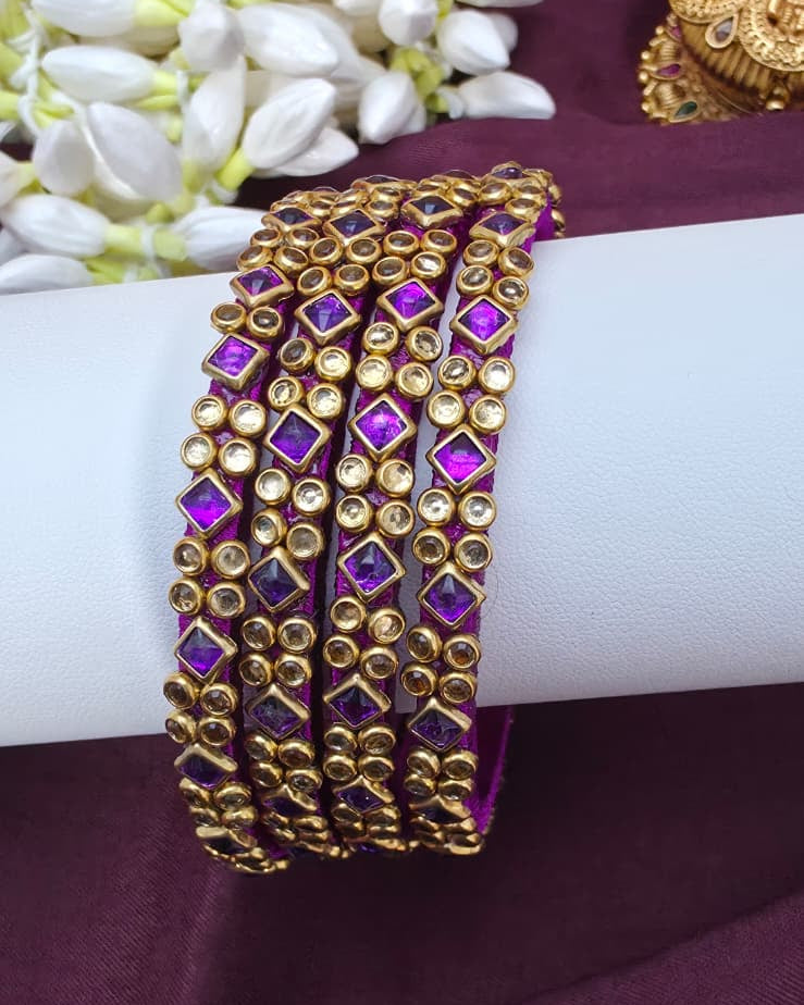 Purple Silk Thread Kundan Bangles