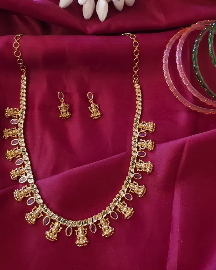 Temple Lakshmi Necklace Set with Earrings