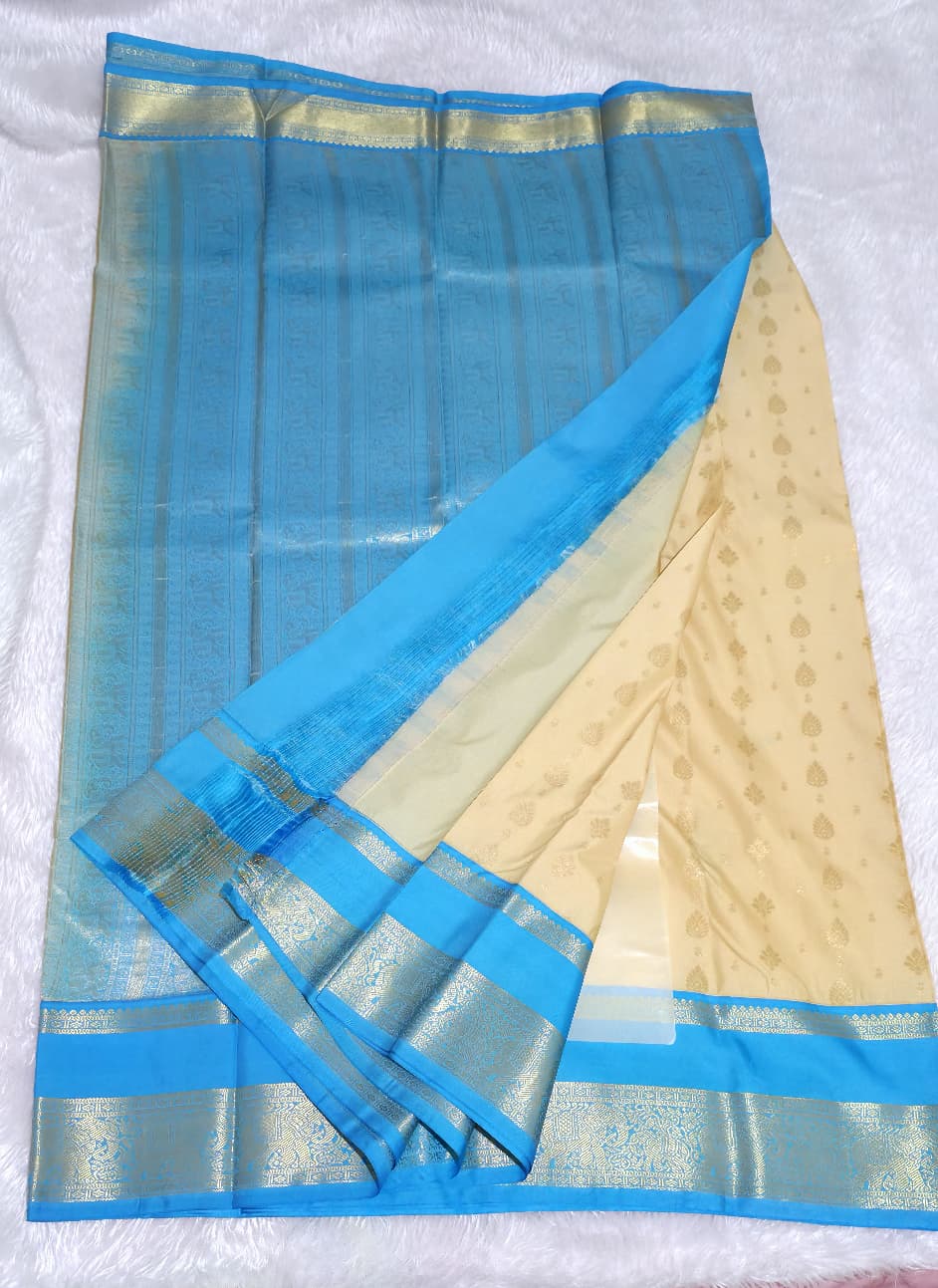 Beige soft-silk saree