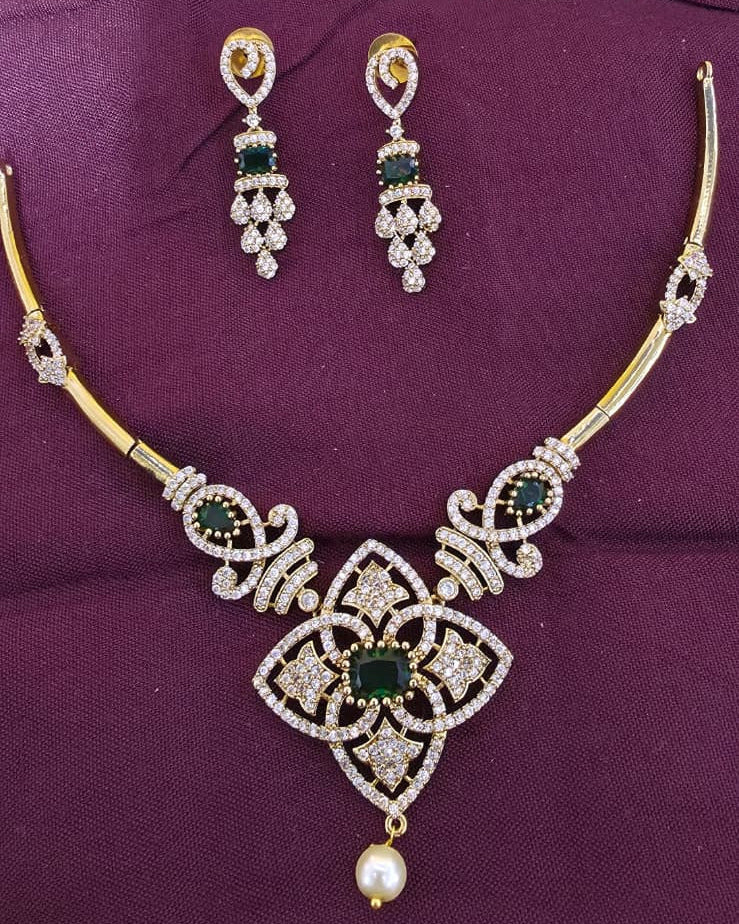 Glamorous Sapphire-Style AD Drop Necklace Set