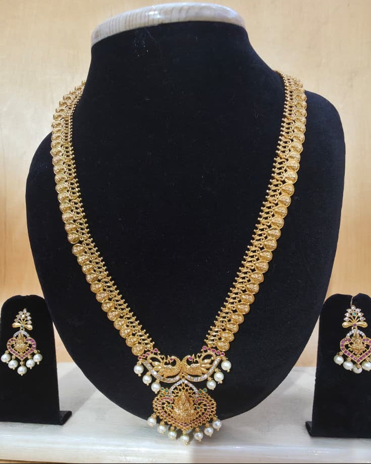 Antique matte gold finish coin haram with earrings