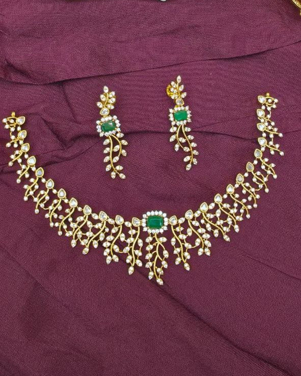 Emerald Kundan Necklace Set with Matching Earrings
