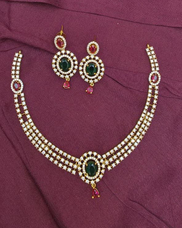 Royal Emerald & Ruby Classic Diamond-Look Necklace Set